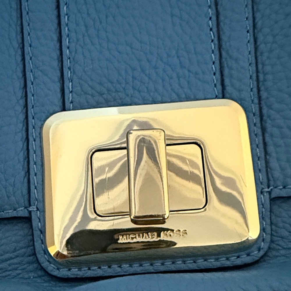 Michael Kors Blue Bag with Gold Clasp